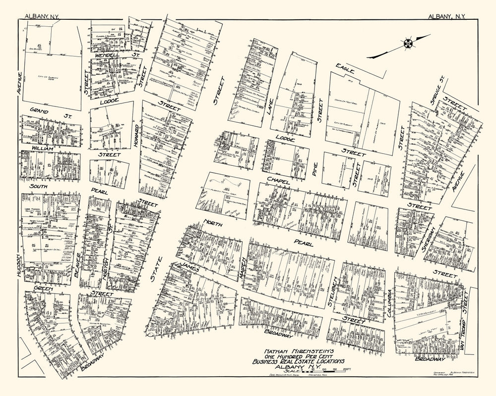 Vintage Map of Albany, NY Business Section 1929 print style example
