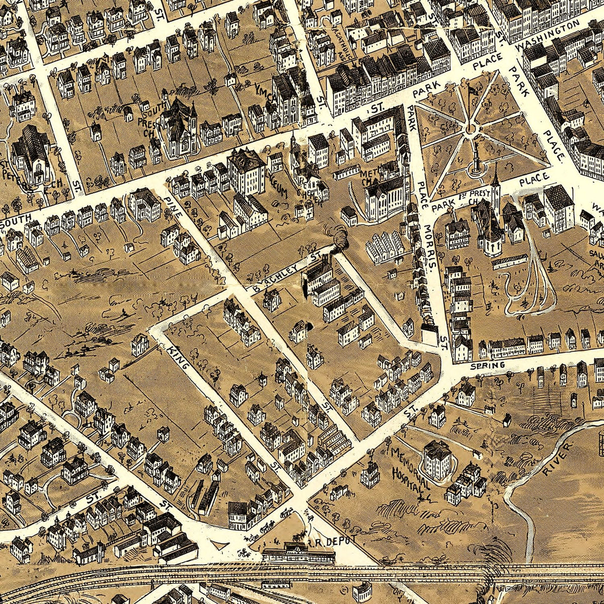 Restored historic details from the 1899 city map of Morristown, New Jersey
