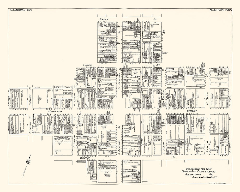 Vintage Map of Allentown, PA Business Section 1929 print style example