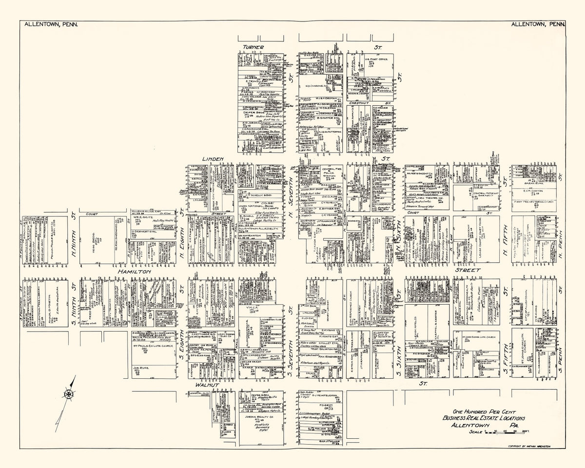 Preview of Vintage Map of Allentown, PA Business Section 1929