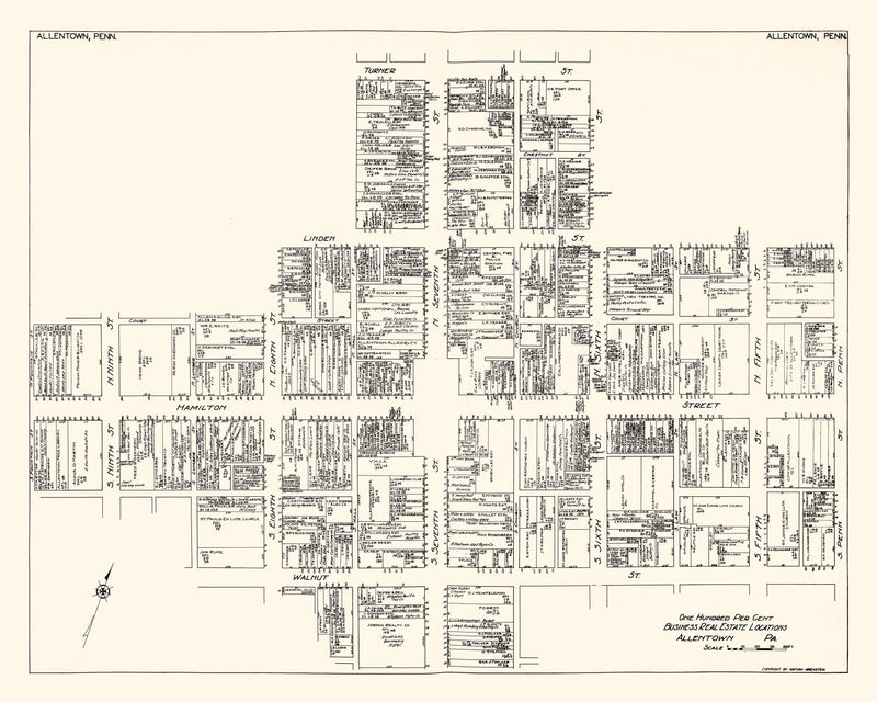 Size comparison using Vintage Map of Allentown, PA Business Section 1929