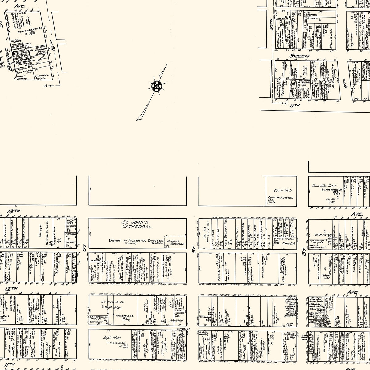 Restored historic details from the 1929 city map of Altoona, Pennsylvania