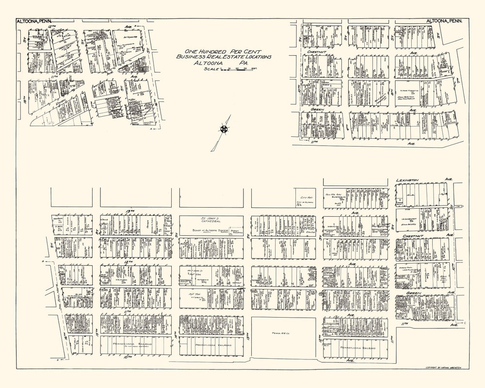 Vintage Map of Altoona, PA Business Section 1929 print style example