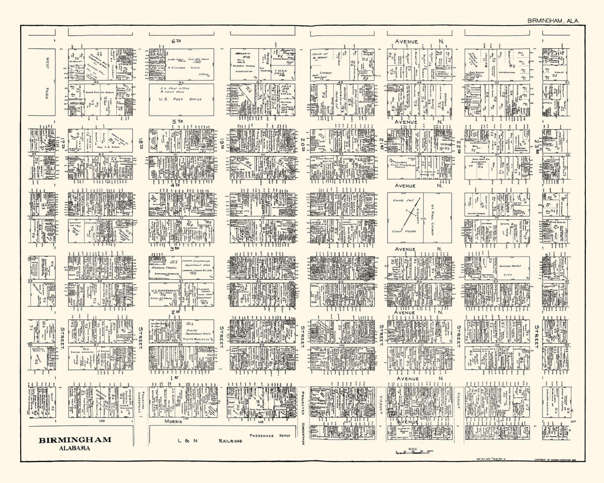 Preview of Vintage Map of Birmingham, AL Business Section 1929
