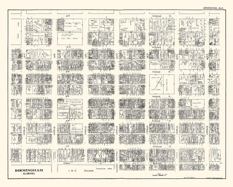 Size comparison using Vintage Map of Birmingham, AL Business Section 1929
