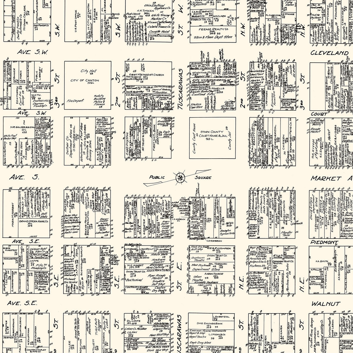 Restored historic details from the 1929 city map of Canton, Ohio