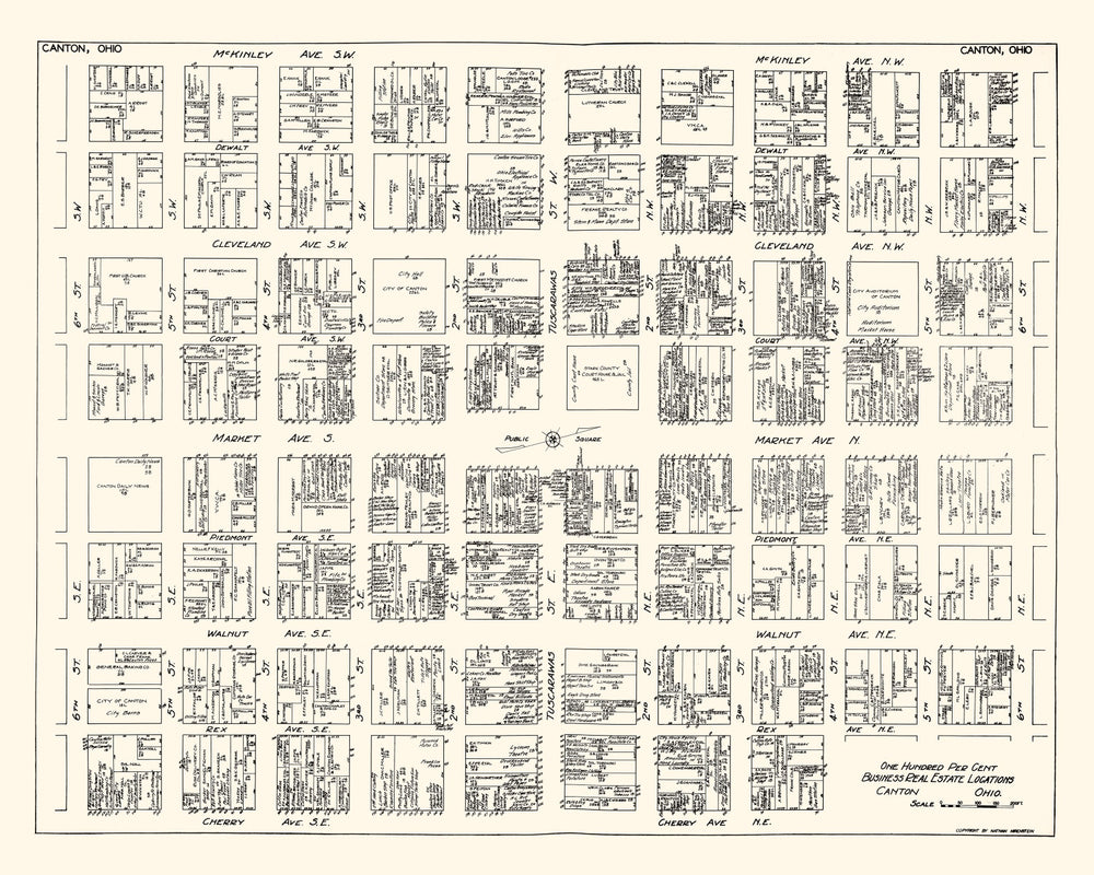 Vintage Map of Canton, OH Business Section 1929 print style example