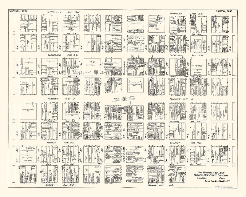 Size comparison using Vintage Map of Canton, OH Business Section 1929