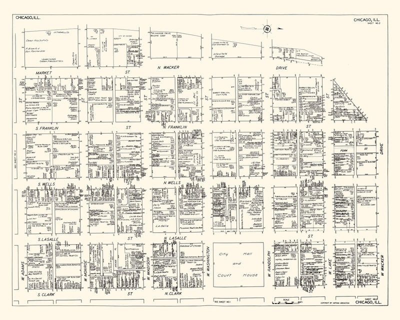 Size comparison using Vintage Map of Chicago, IL Business Section 1929