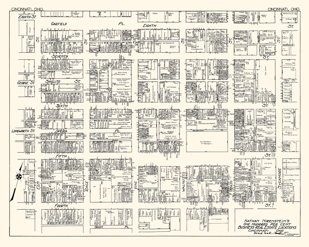 Vintage Map of Cincinnati, OH Business Section 1929 print style example