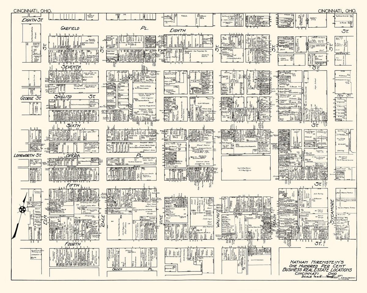 Preview of Vintage Map of Cincinnati, OH Business Section 1929