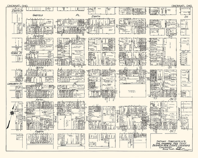 Size comparison using Vintage Map of Cincinnati, OH Business Section 1929
