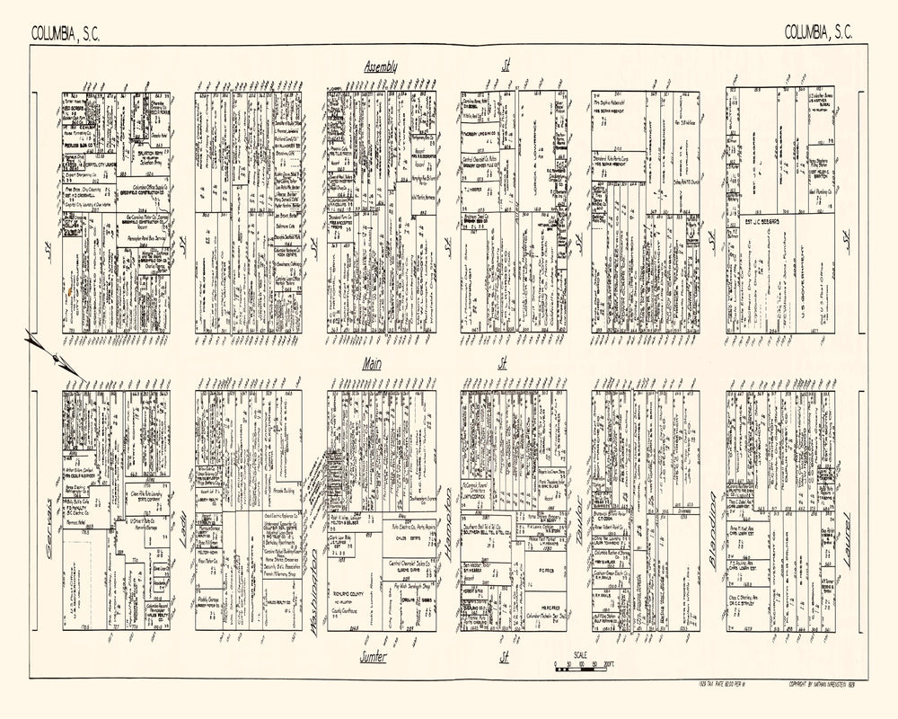 Vintage Map of Columbia, SC Business Section 1929 print style example