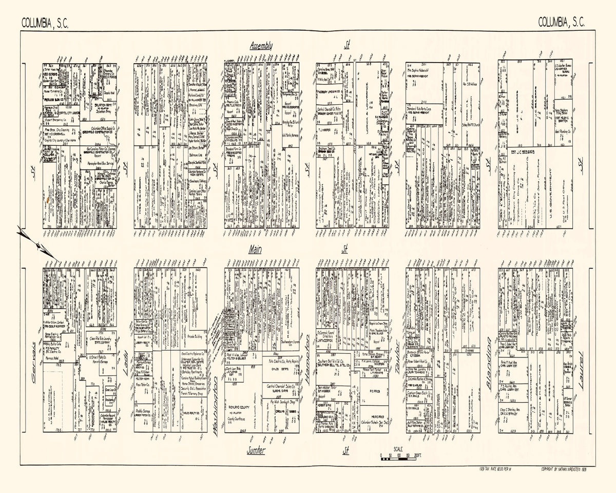 Preview of Vintage Map of Columbia, SC Business Section 1929