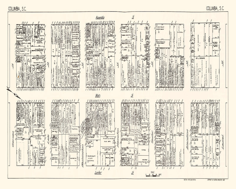 Size comparison using Vintage Map of Columbia, SC Business Section 1929