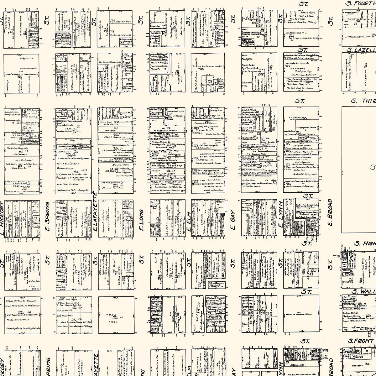 Restored historic details from the 1929 city map of Columbus, Ohio