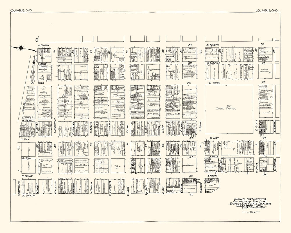 Vintage Map of Columbus, OH Business Section 1929 print style example