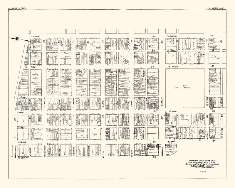 Size comparison using Vintage Map of Columbus, OH Business Section 1929