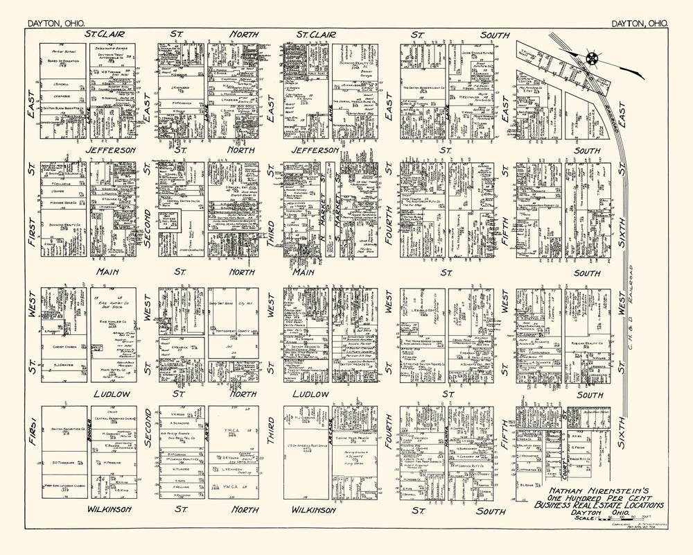 Vintage Map of Dayton, OH Business Section 1929 print style example