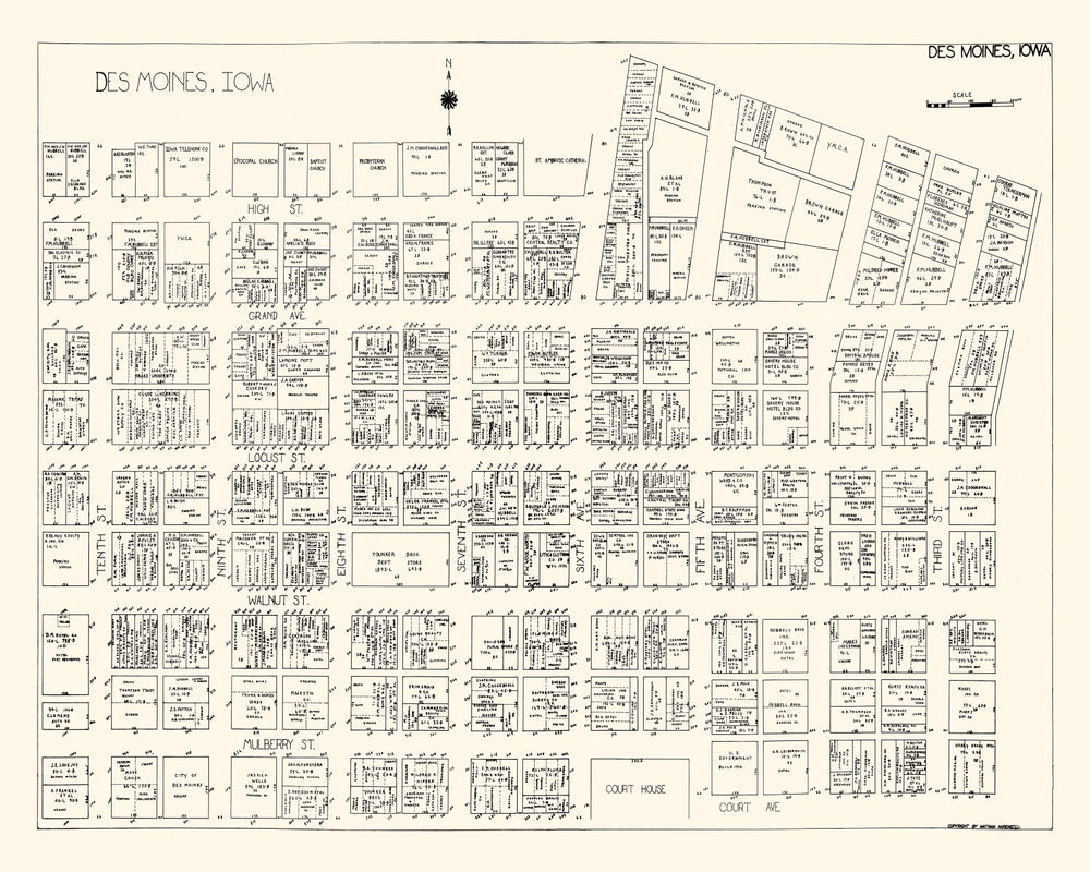 Vintage Map of Des Moines, IA Business Section 1929 print style example