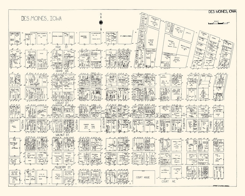Size comparison using Vintage Map of Des Moines, IA Business Section 1929