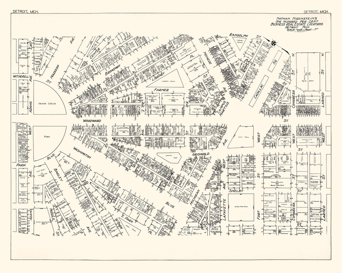 Preview of Vintage Map of Detroit, MI Business Section 1929