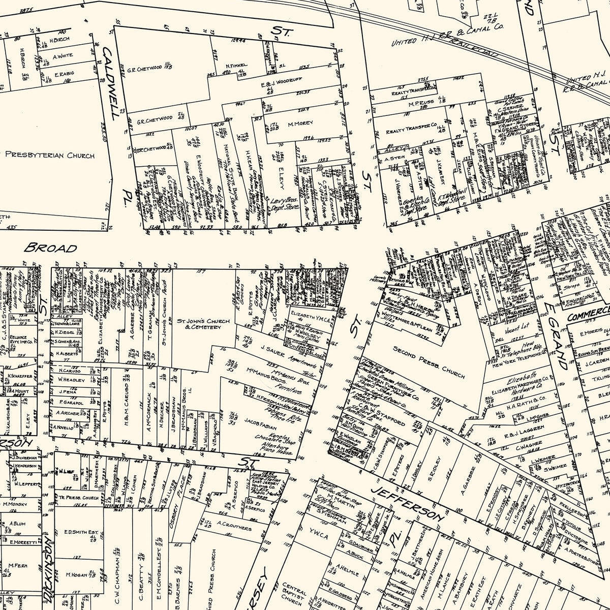 Restored historic details from the 1929 city map of Elizabeth, New Jersey