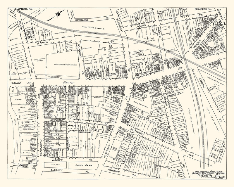 Size comparison using Vintage Map of Elizabeth, NJ Business Section 1929