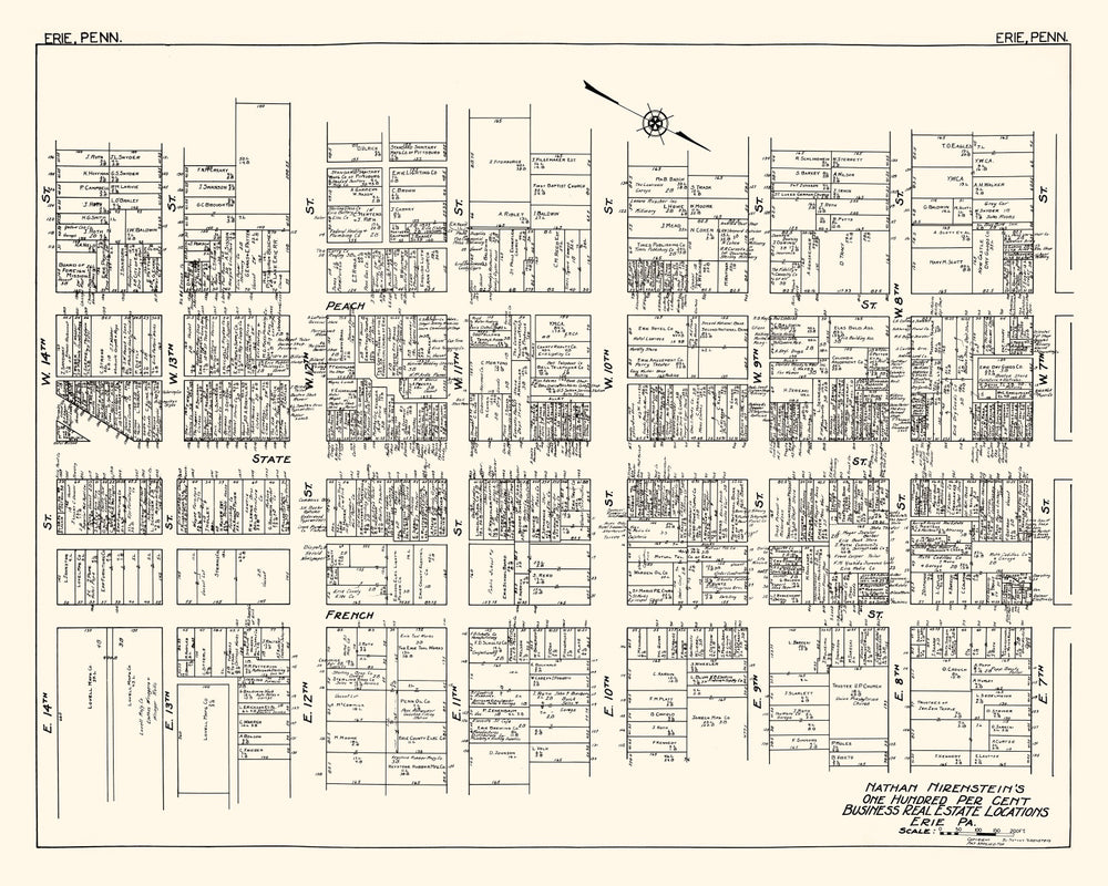 Vintage Map of Erie, PA Business Section 1929 print style example