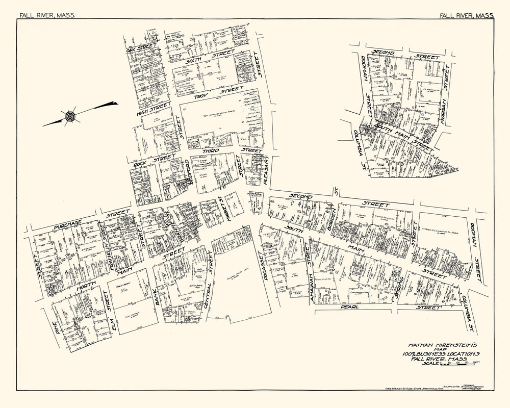 Vintage Map of Fall River, MA Business Section 1929 print style example