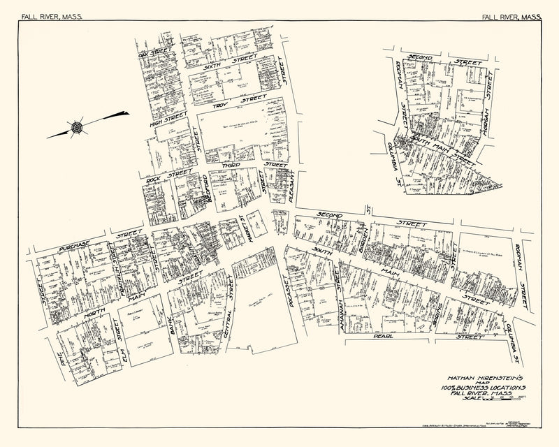 Size comparison using Vintage Map of Fall River, MA Business Section 1929
