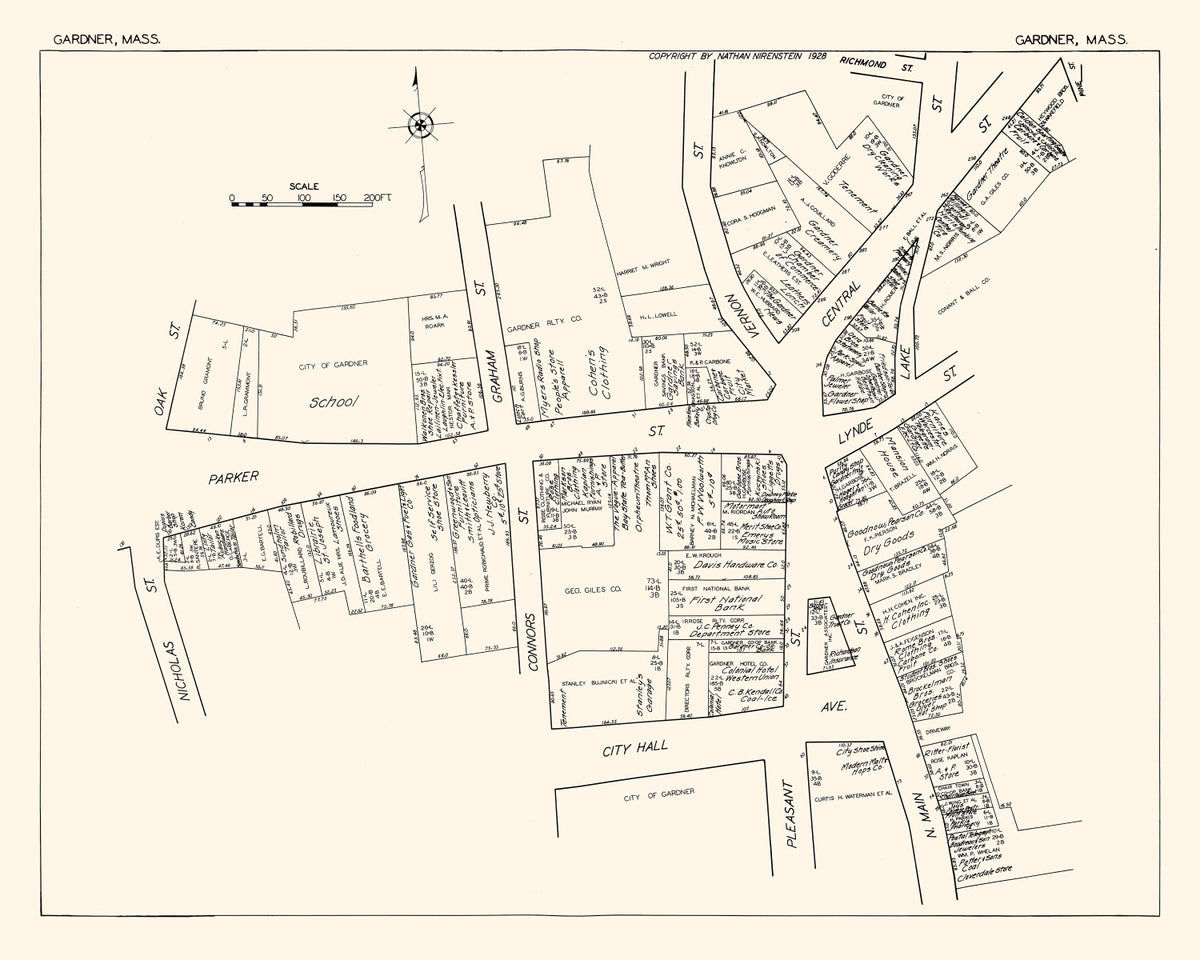 Preview of Vintage Map of Gardner, MA Business Section 1929