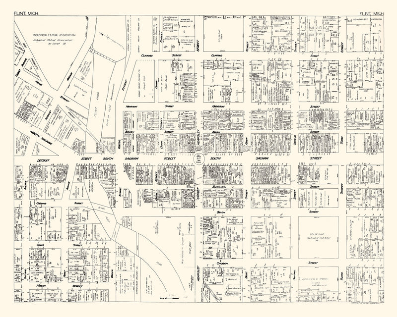Size comparison using Vintage Map of Flint, MI Business Section 1929