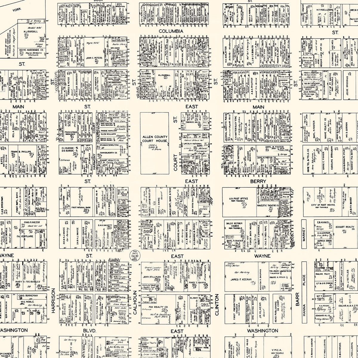 Restored historic details from the 1929 city map of Fort Wayne, Indiana