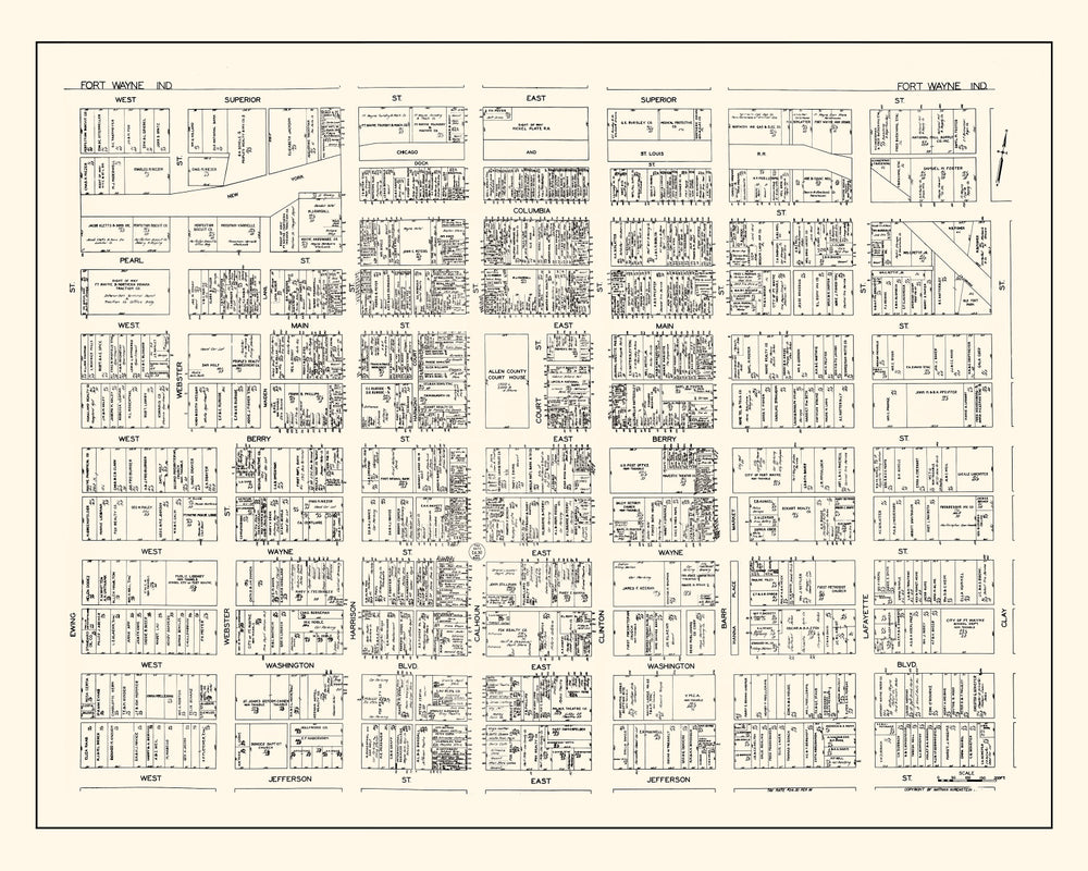 Vintage Map of Fort Wayne, IN Business Section 1929 print style example