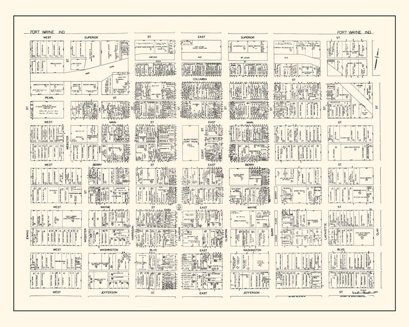 Size comparison using Vintage Map of Fort Wayne, IN Business Section 1929
