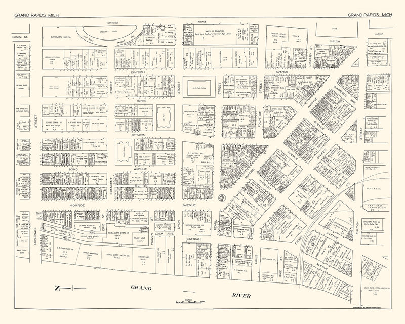 Size comparison using Vintage Map of Grand Rapids, MI Business Section 1929