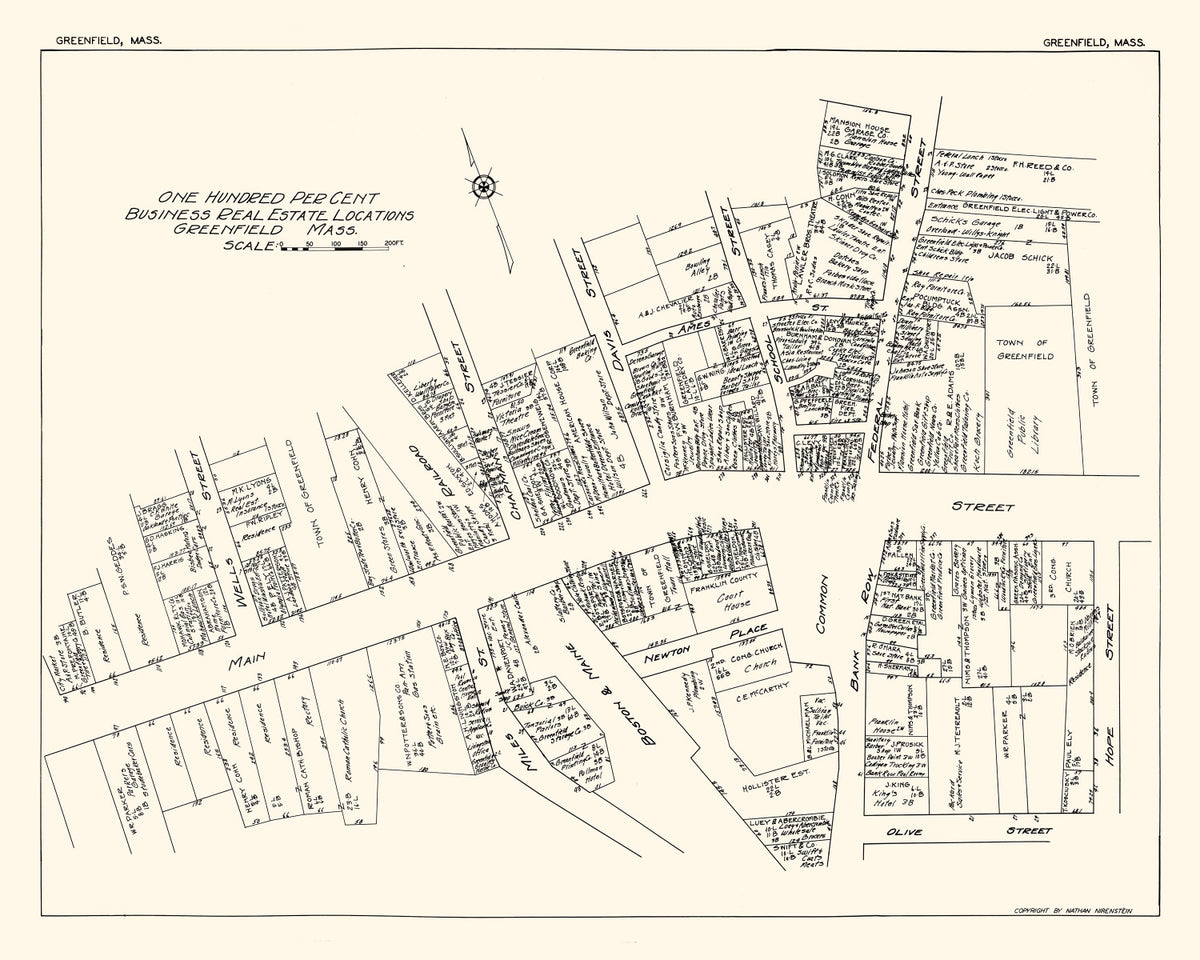 Preview of Vintage Map of Greenfield, MA Business Section 1929