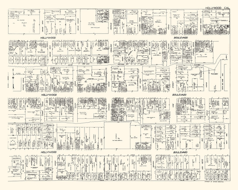 Size comparison using Vintage Map of Hollywood, CA Business Section 1929