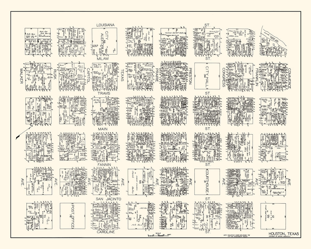 Vintage Map of Houston, TX Business Section 1929 print style example