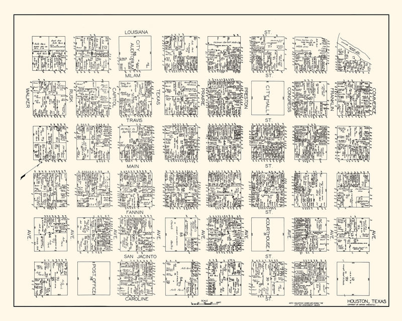 Size comparison using Vintage Map of Houston, TX Business Section 1929