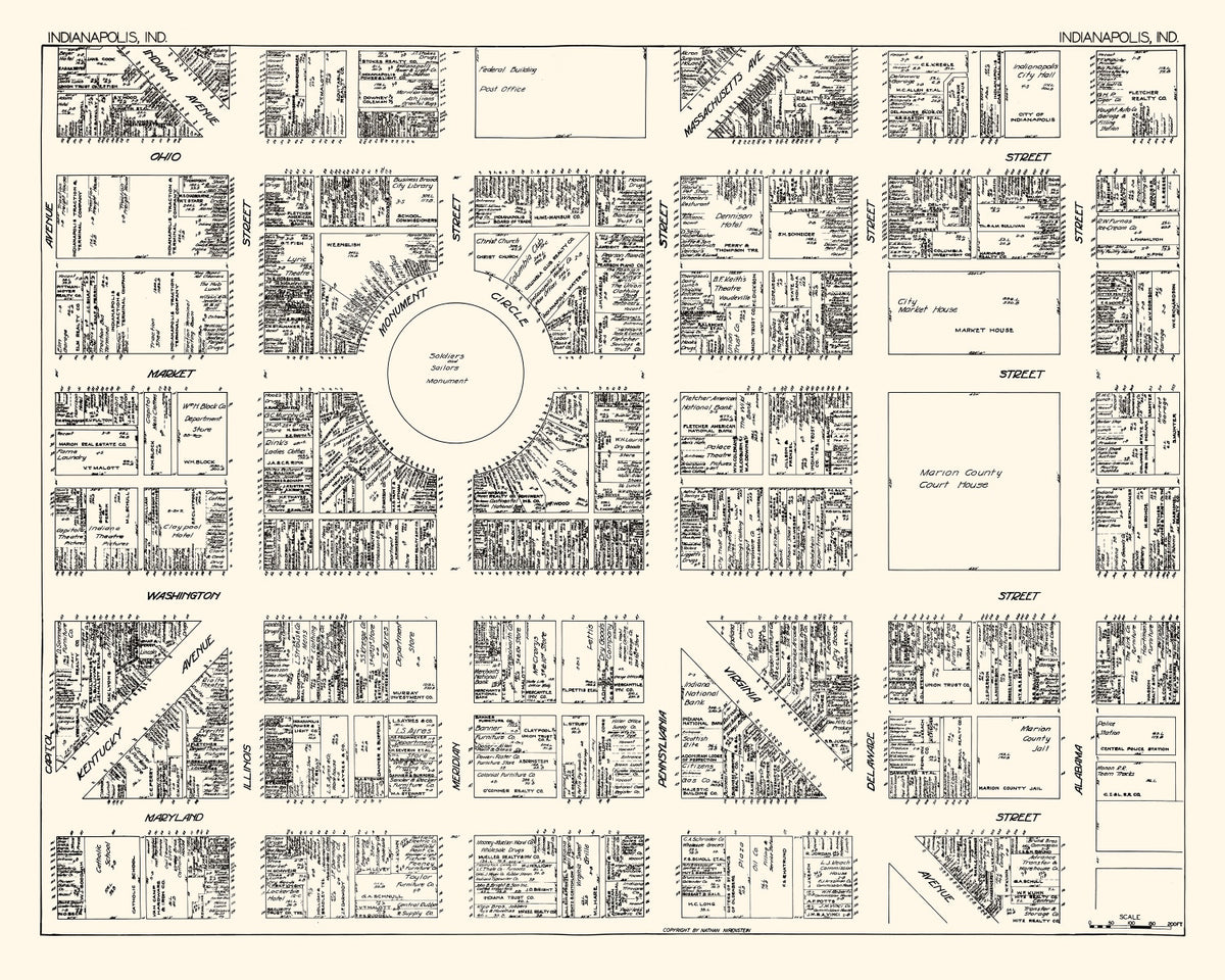 Preview of Vintage Map of Indianapolis, IN Business Section 1929