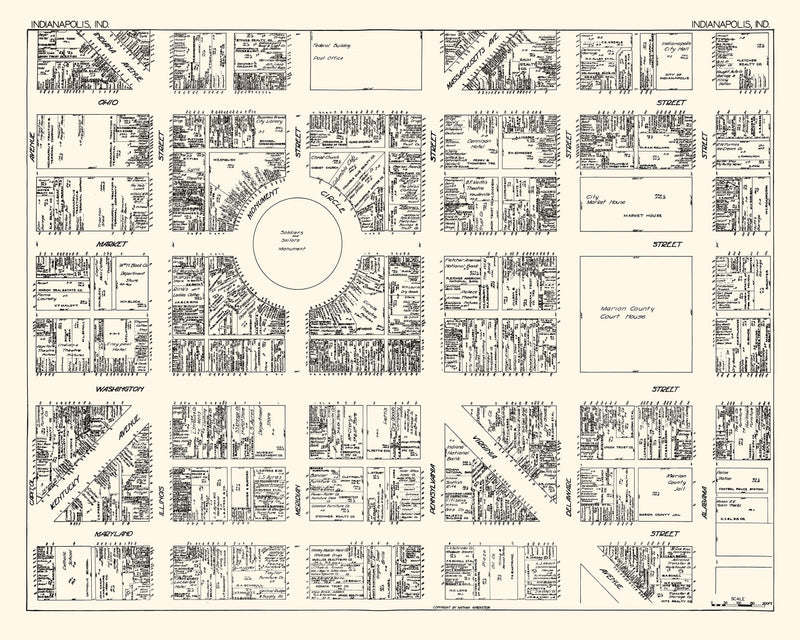 Size comparison using Vintage Map of Indianapolis, IN Business Section 1929
