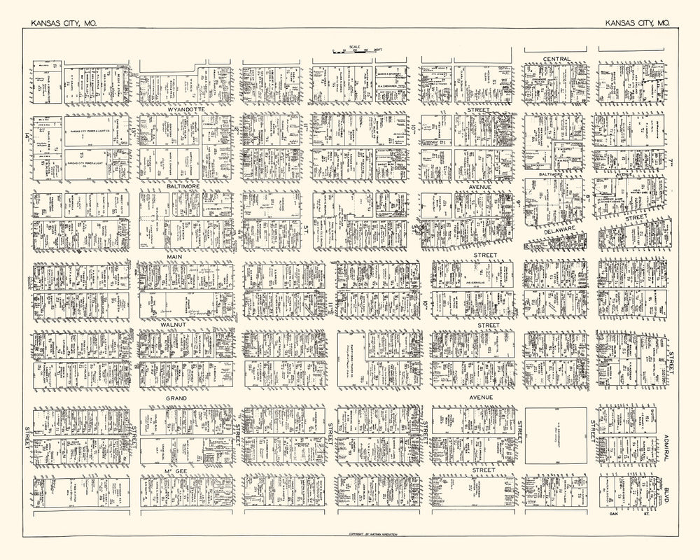 Vintage Map of Kansas City, MO Business Section 1929 print style example
