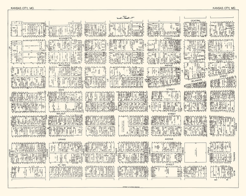 Size comparison using Vintage Map of Kansas City, MO Business Section 1929