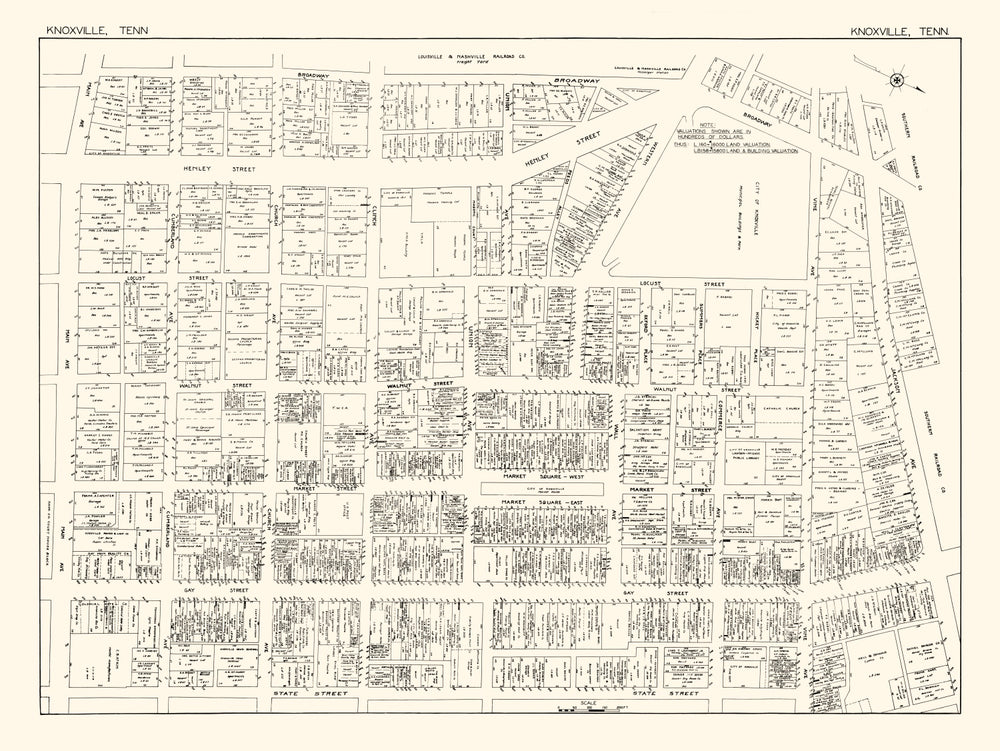 Vintage Map of Knoxville, TN Business Section 1929 print style example