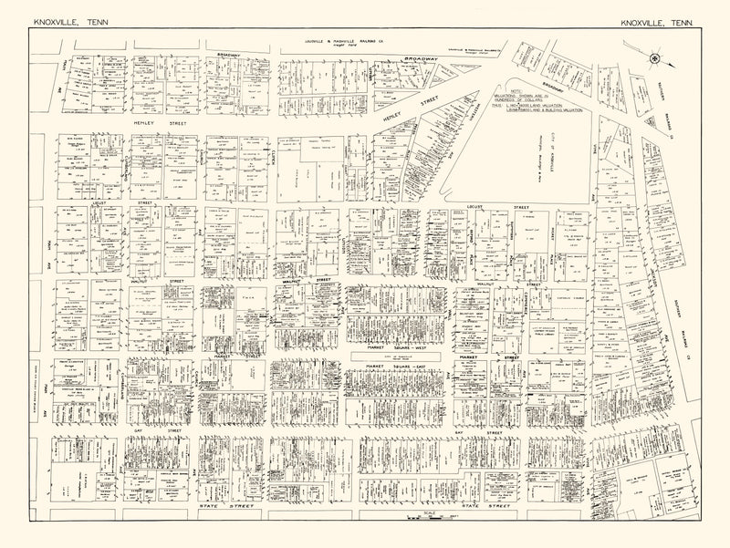 Size comparison using Vintage Map of Knoxville, TN Business Section 1929