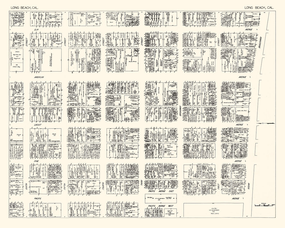 Vintage Map of Long Beach, CA Business Section 1929 print style example