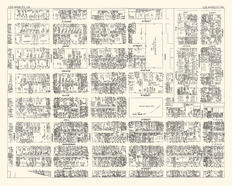 Size comparison using Vintage Map of Los Angeles, CA Business Section 1929