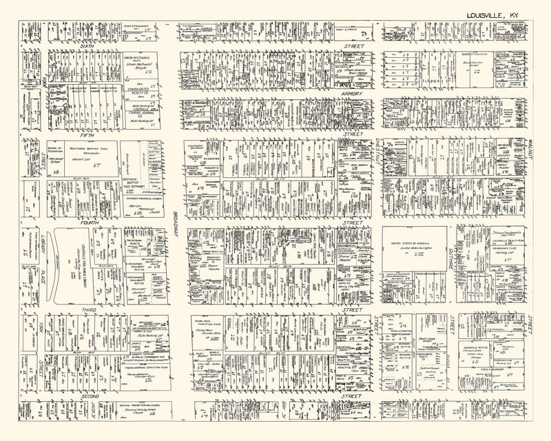 Size comparison using Vintage Map of Louisvillle, KY Business Section 1929